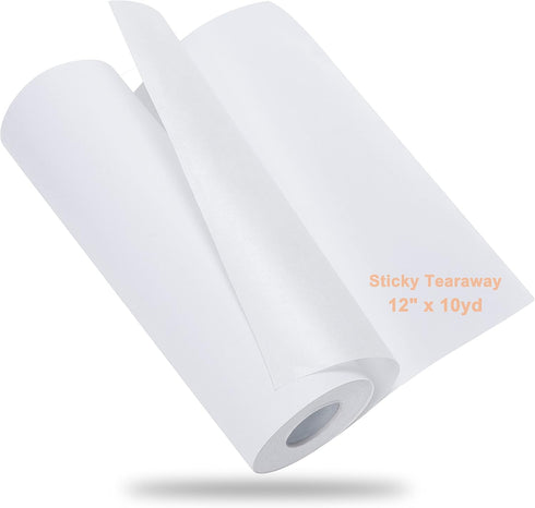 New brothread Sticky Self-Adhesive Tear Away Embroidery Stabilizer Backing 12" x 10 Yd roll - Medium Weight for Napped Fabric & Hoop Less Embroide...