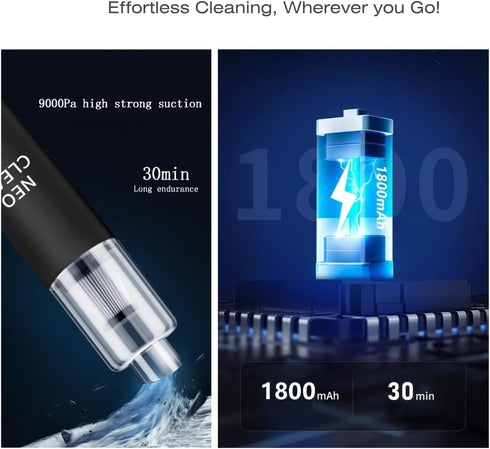 Neo Clean – Unleash The Power of Portable Cleaning. A car Vacuum, Handheld Vacuum, and Mini Vacuum All in one. A Cordless Rechargeable Vacuum Wond...