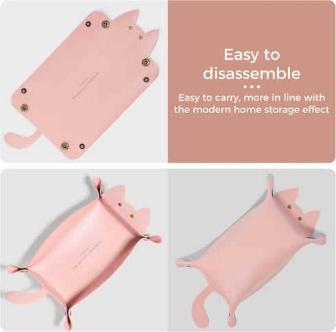Cute Cat Shaped Leather Valet Tray,Cat Dice Tray,Premium Catchall Tray, Jewelry Tray, Folding Travel Organizer,Decorative Desk Organizer, Foldable...