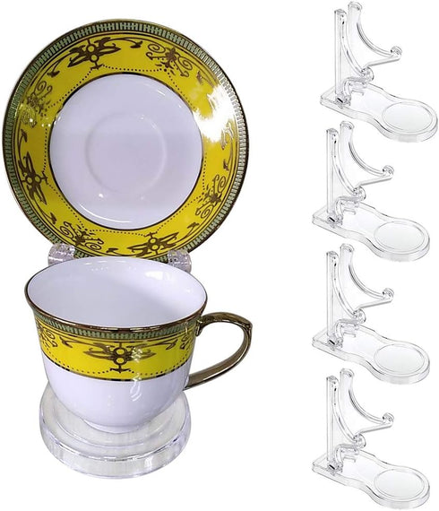 Hipiwe Acrylic Tea Cup Saucer Display Stands Clear Dinnerware Display Easel Stand Teacup Sets Plate Holder, Pack of 5 , High Legs...