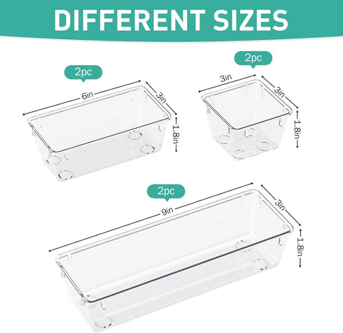 WOWBOX 6 Pack Clear Drawer Organizer Set, Acrylic Drawer Storage Trays, Storage Bins for Makeup, Cosmetics, Jewelries, Utensils, Gadgets, Office...