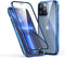 Case for iPhone 13 Pro Max Screen and Camera Protector with Double Tempered Glass and Metal Frame Magnetic Cover - Blue...
