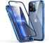 Case for iPhone 13 Pro Max Screen and Camera Protector with Double Tempered Glass and Metal Frame Magnetic Cover - Blue...