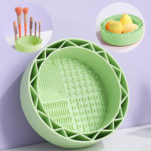 Silicone makeup brush cleaner with Drying rack ? makeup brush cleaner bowl?makeup brush cleaner mat 3 in 1 silicon Upgrade for Brushes, Powder Puf...