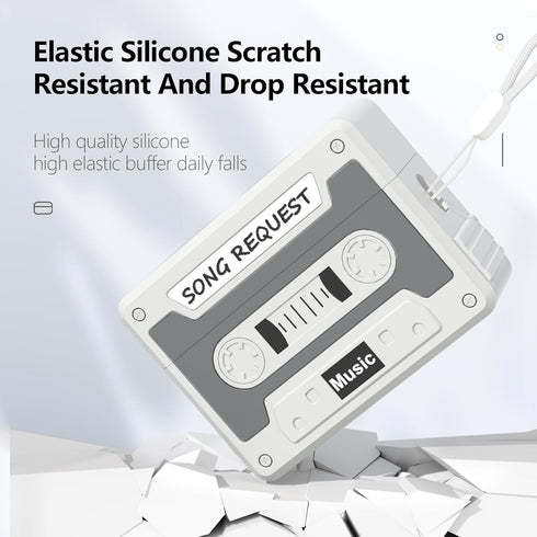 Case Cover Compatible with AirPods Pro Case 2023/2022/2019, Case with Cleaner Kit Lanyard, Cassette Tape Design Soft Silicone Cover, Shock-Absorbi...