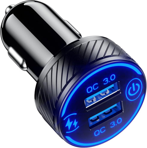 BRCOVAN Car Charger, Dual QC3.0 Port USB Car Phone Charger Adapter, 36W 3A Fast Charge with Touch Switch & Blue LED...