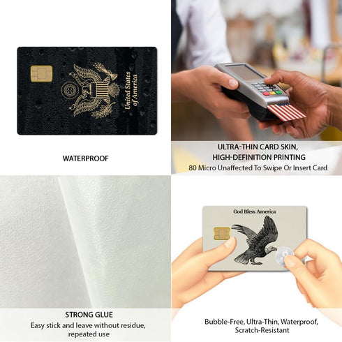 Credit Card Sticker - 4pcs Debit Card Skins America for Transportation, Key, Debit, Credit, Slim, Waterproof, Anti-Wrinkling Removable Bank credit...