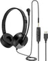USB Headset with Microphone for PC, 3.5mm Jack 2 in 1 Headset,Wired Stereo Computer Headphone,Lightweight Headset with Volume Control Wired Headse...
