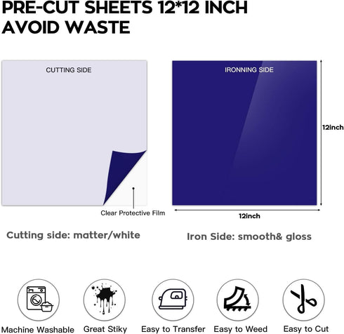 Dysania Royal Blue Heat Transfer Vinyl Bundle- 10 Pack 12"x12"Sheets HTV Vinyl, Iron On Vinyl Compatible with Cricut Cutting Machine,Silhouette Ca...