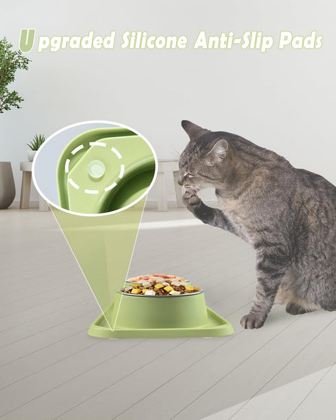 Cat Bowls for Food and Water, Upgrade Cat Food Bowls for Indoor Cats, Premium Removable Stainless Steel Double Bowls with Silicone Anti-Slip Pads,...