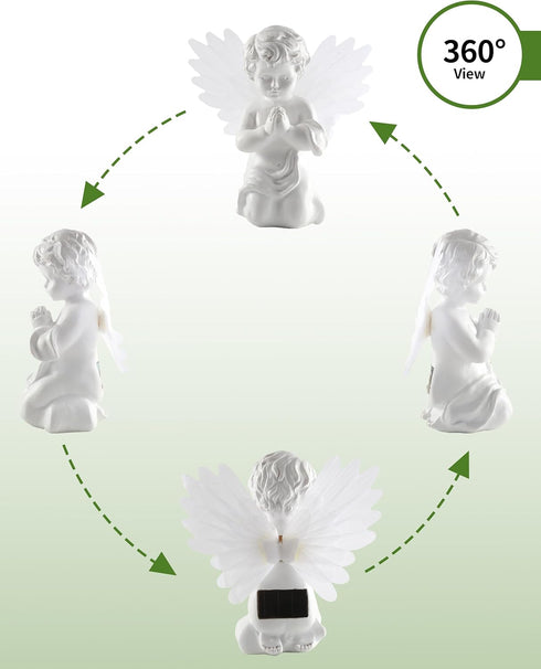 Solar Praying Cherub Angel Light with Fibre Optic Wings - 7.1'' Sympathy Remembrance Memorial Gift for Grave Ornaments Garden Decor (Kneeling Ange...