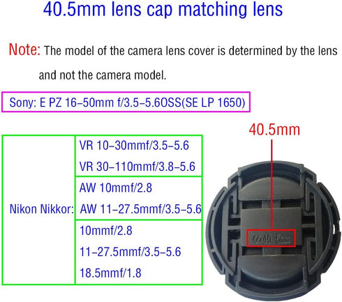 40.5mm Lens Cap Cover for Sony Alpha A6400 A6300 A6100 A6000 a5100 A5000 E PZ 16-50mm f/3.5-5.6 OSS,FE 28-60mm f/4-5.6 Lens,40.5mm Filter Thread[2...