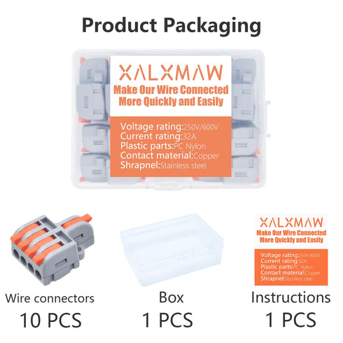 10Pcs Lever Wire Connectors, 1 in 4 Out DIY Mini Quick Terminal Block Compact Splice Electrical Connectors, 24-12 AWG...