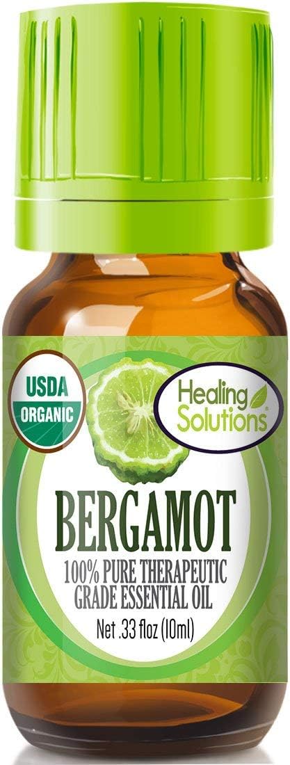 Healing Solutions Bergamot Essential Oil, 0.33 oz (10ml), Organic, Undiluted, Pure Oil for Skin & Diffuser...