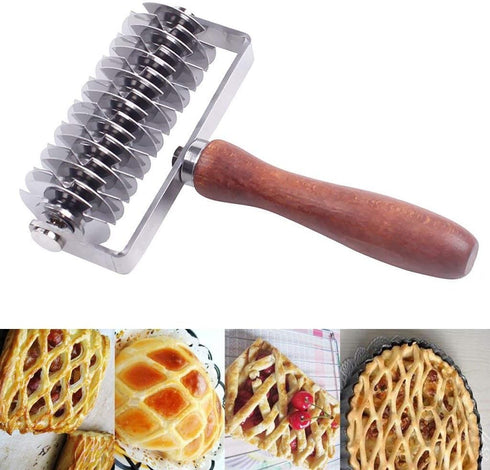 Hosmide Kitchen Baking Dough Cookie Pie Pizza Pastry Lattice Roller Cutter Baking Tool - Stainless Steel - Wood handle...