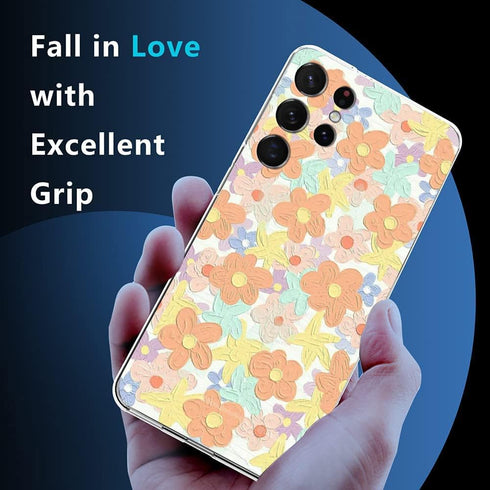 Compatible with Samsung Galaxy S23 Ultra Case, Indie Aesthetic Drawing Flower Daisy Hippie Colorful Floral Design Soft TPU Full Body Protection Co...