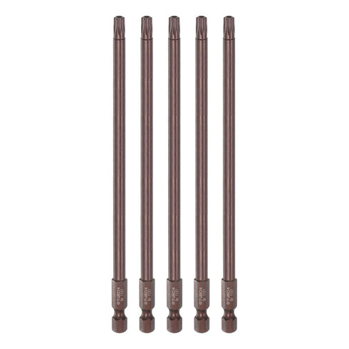 5pcs T27 Torx Bit 1/4" Hex Shank 6" Length Magnetic Security Star Screwdriver Power Tool, Red...