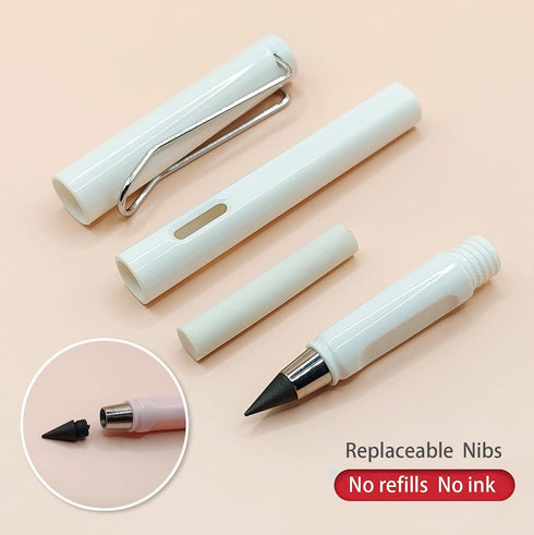 Pencils 6Pcs Inkless Pencils,Eternal And 6pcs Replacement Pencils Nibs,Unlimited Writing Pencil, Reusable Infinity Pencil With Eraser Writing Sket...