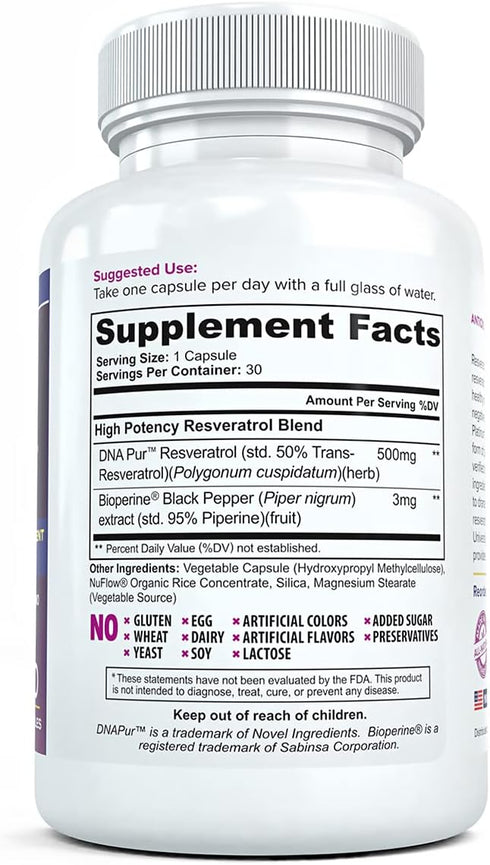 Resveratrol Platinum Antioxidants Supplement: Powerful Anti Aging Formula with Pure, Natural Trans Resveratrol for Immune Support, Vitality and Br...