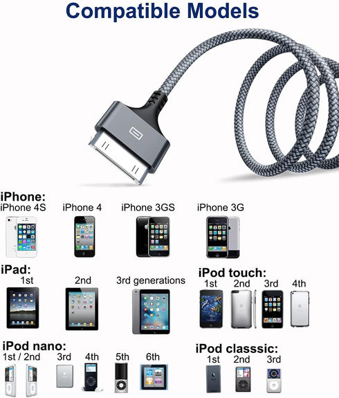 AkoaDa Apple Certified 30 Pin USB Charging Cable 10ft 2 Pack, USB Sync Charging Cord Cables Compatible iPhone 4 4s, iPhone 3G 3GS, iPad 1 2 3 iPod...