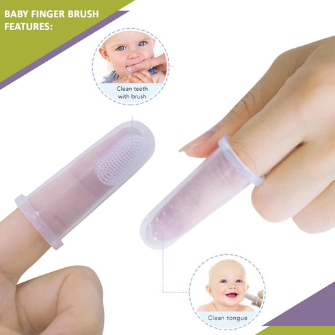Silicone Finger/Mouth Toothbrush with Case Set, Infant Training Soft Teeth Brush, Oral Cleaning Massager - Pink...