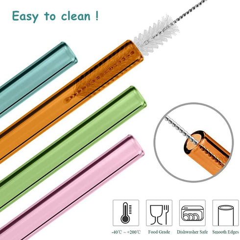 8 Pcs Reusable Glass Straws, 8"x8mm Eco-friendly Drinking Straws for Smoothies, Milkshakes, Tea, Juice, Cocktails - Multi-Color Mixed (8Pcs Bent)...
