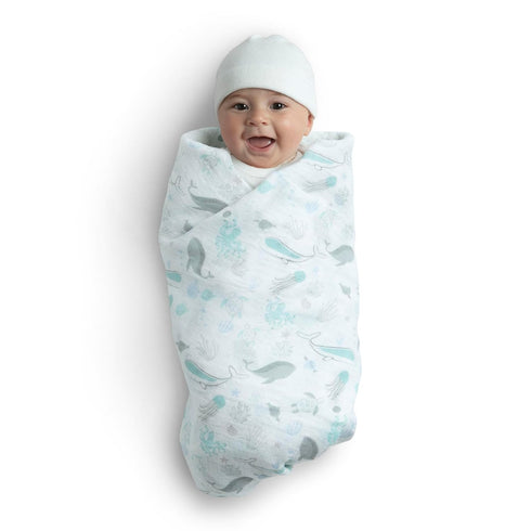 Delta Children 100% Cotton Muslin Baby Receiving Blankets for Girls and Boys – 47x47 Inches (Pack of 2), Sea Life...