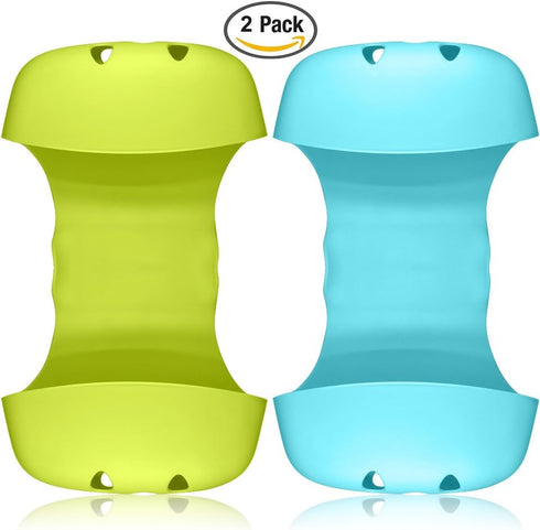 2 Pack Sponge Holder for Double-Sink, FineGood Saddle Caddy Brush Soap Organizer Storage Kitchen Bathroom Plastic Basket - Blue, Green...