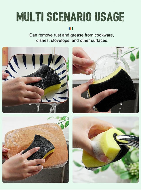 Dish Scrubbing Sponges with Black Scouring Pad, Pack of 5, Double-Sided Material, Double Side Effect, Polyester and Sponge, Yellow/Black...