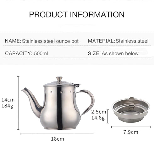 Buyer Star Stainless Steel Tea Pot with Removable Infuser, 17 Oz Pour Over Coffee Kettle for Coffee Shop, Western Restaurant, Bar and Home, Silver...