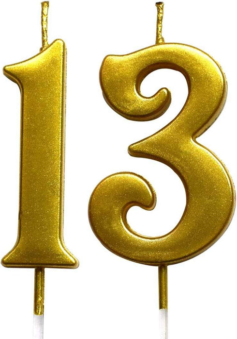 Gold 13th Birthday Numeral Candle, Number 13 Cake Topper Candles Party Decoration for Girl Or Boy...