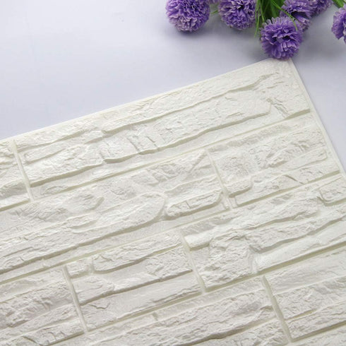 3D Wall Panels Wall Sticker Wallpaper, Waterproof Self Adhesive Pe Foam, Peel and Stick Decor Wall Panels for Home Office Background Wall (1, Whit...