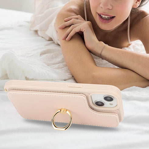 for iPhone 14 Case with Card Holder for Women,iPhone 14 Phone Case with Strap,Crossbody Lanyard,Ring Stand,Snap Clasp,Cute Wallet Cases 6.1 inch (...