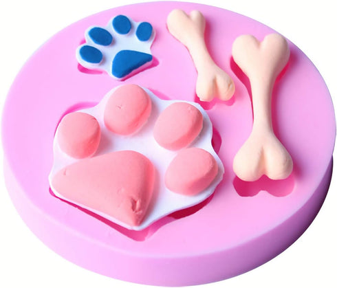 2 Pcs Cat Paw, Dog Paw And Bone Shape Flexible Silicone Molds - Fondant, Candy, Icing, Biscuit Decor, Chocolate, Polymer Clay, Resin, Epoxy...