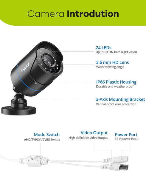 SANNCE 1080P Security Camera AHD/TVI/CVI/CVBS 4-in-1 CCTV Camera IP66 Weatherproof Analog CCTV Surveillance Bullet Camera Indoor Outdoor, 100ft Ni...