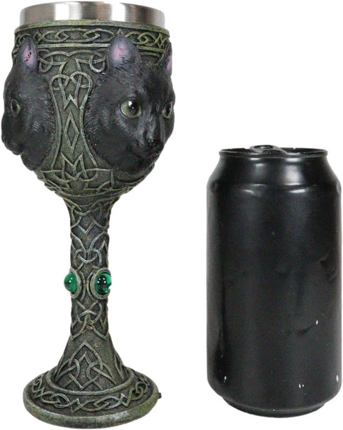 Ebros Wicca Mystical Witching Hour Black Cat Wine Goblet 7oz Feline Cats Celtic Wine Knotwork Beverage Chalice Goblet Cup With Green Gems...