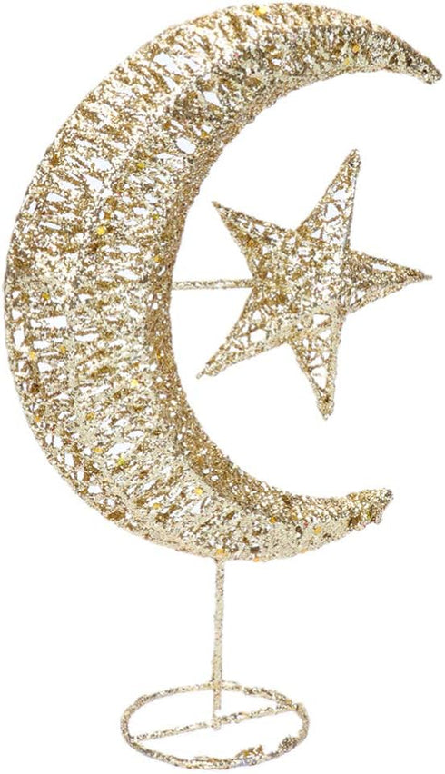 Uonlytech Iron Moon and Star Ornament Glitter Christmas Table Decoration Christmas Tree Decoration Wedding Birthday Holiday Party Supply 20cm (Gol...