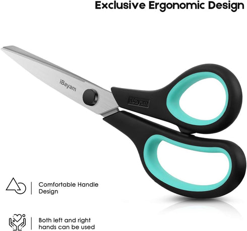 Scissors, iBayam 8" Multipurpose Scissors Bulk 3-Pack, Ultra Sharp Blade Shears, Comfort-Grip Handles, Sturdy Sharp Scissors for Office Home Schoo...