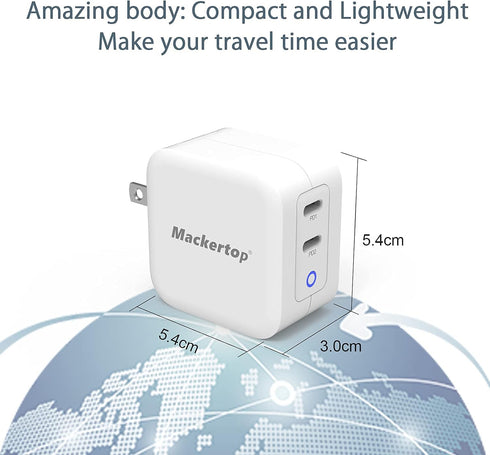 40W Dual-Port USB C Charger - Charge Two Devices Simultaneously, 20W Per Port, Compact and Safe - Compatible with iPhone 14/13/12, iPad, Samsung G...