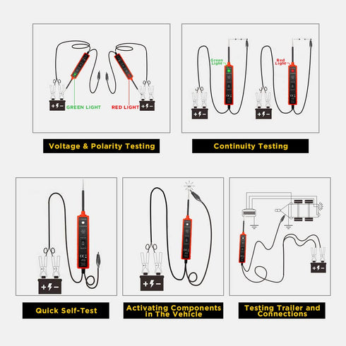 Power Circuit Probe Tester 6V-24V DC Test Light Short Circuit Tester Component Activation Electrical Tester Polarity Identify Continuity Tester wi...