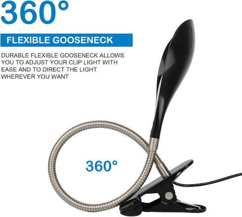 Desk lamp Eye-Caring Table Lamps, 360°Rotation Gooseneck Clip on Lamp Reading Light, Portable Reading Book Light, Clamp Light, Study Desk Lamps fo...