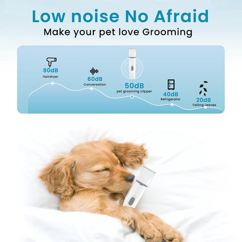 Low Noise Cordless Clippers for Dogs and Cats – Grooming Kit with Nail Grinder, 4 in 1 Electric Trimmer for Paws, Ears, Eyes, and Face, Gray...