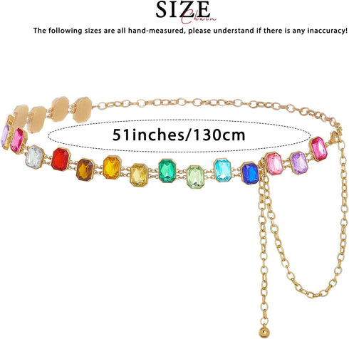 ELABEST Colorful Rhinestone Chain Belt Crystal Waist Belt Statement Diamond Waist Chains for Women...