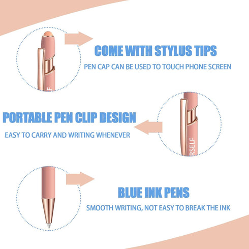 8 Pcs Blue Ink Inspirational Pens for Women Quotes Pen Metal Ballpoint Pen with Stylus tips for Office Gift (Rosegold)...
