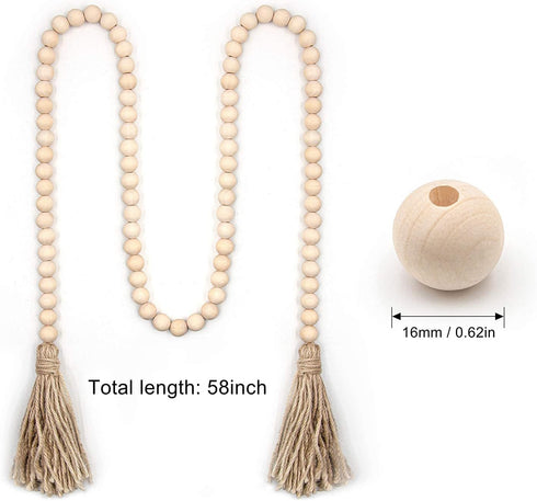 LSKYTOP 58 Inches Wood Bead Garland with Tassel,Farmhouse Rustic Prayer Boho Wooden Beads for Tiered Tray Coffee Table Mantel Decor (1 Pack)...