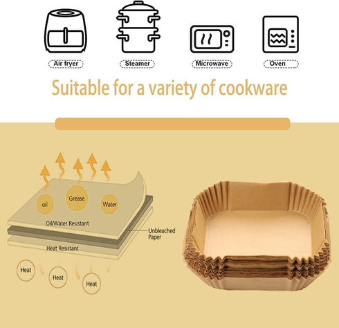 Air Fryer Paper Liners, 125PCS Non-stick Disposable Liners, Baking Paper for Air Fryer Oil-proof, Water-proof, Food Grade Parchment for Baking Roa...