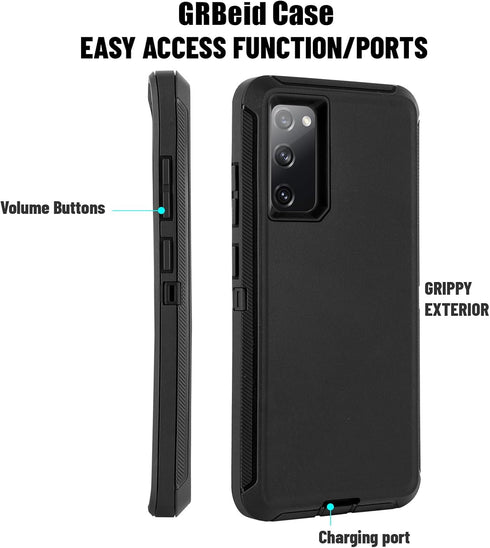 Case for Samsung Galaxy S20 FE 5G (2020) Heavy Duty Shockproof Drop-Proof Triple Layer Defense Cover 6.5” (Black with Belt Clip), Black...