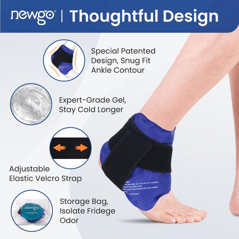 NEWGO Ankle Ice Pack Wrap for Swelling, Ice Pack for Ankle Injuires Reusable Ankle Cold Pack Wrap Hot Cold Therapy Ankle Ice Wrap for Sprained Ank...