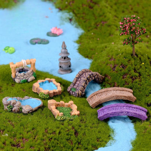 11Pcs Miniature Garden Bridge Figurines Mini Water Well Figurines Miniature Lawn Patio Yard Ornament Figurines for DIY Craft Garden Outdoor Decor ...
