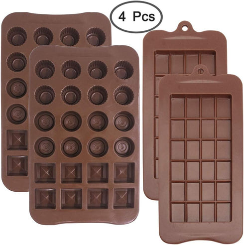 4 Pcs Silicone Chocolate Molds, Non-Stick Chocolate Bar Mold Break-Apart Candy Mold Ice Cube Tray Silicone Baking Mould...